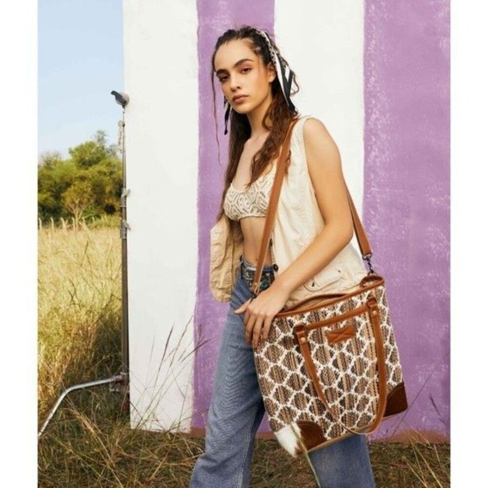Myra Bag Handmade Perfect Tote Bag Upcycled Canvas & Cowhide Leather